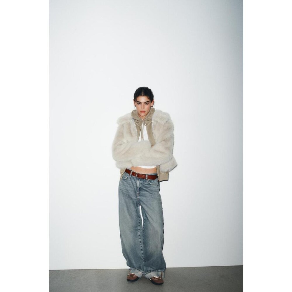 ZARA SHORT FAUX FUR ZIP-UP COAT